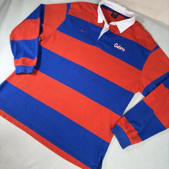 VTG University of Florida Gators Color Block Striped Patch Nike Swoosh Rugby L - Picture 6 of 9